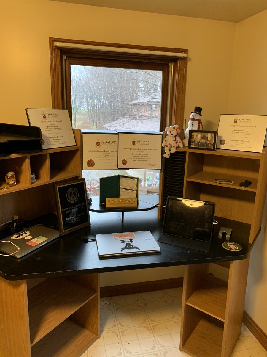 inlinehockey95's tweet photo. Finishing setting up my home office and wow do I have a lot of Kappa Sigma awards and achievements.  Not for a day or an hour or a college term only, but for life.  @KappaSigmaHQ had given me a lot in my life and I’m truly grateful #aekdb https://t.co/oUhPEOVoEX