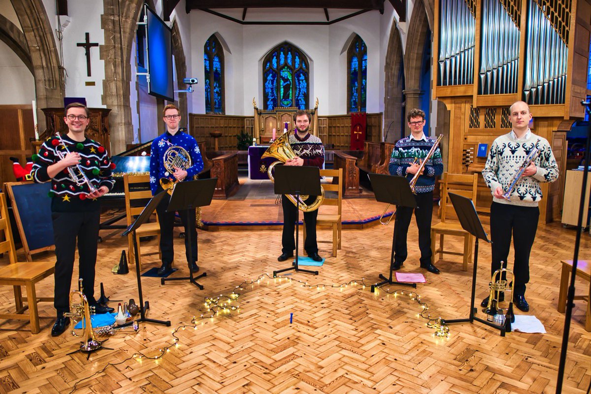 That’s a wrap! One mini Christmas Extravaganza recorded for <a href="/RemoteRecitals/">Remote Recitals</a> we can’t wait to share with you! 🎄🎅🏼🎺🕺🏻
<a href="/Linham_Ryan/">Ryan Linham</a> 
Festive Finlay Bain
<a href="/StephenCalow/">Stephen Calow</a> 
<a href="/BomTarton/">Tom Barton</a> 
Angel Adam Stockbridge
Many thanks to <a href="/tuba_chris/">Christopher Barrett</a> for his audio-visual wizardry!