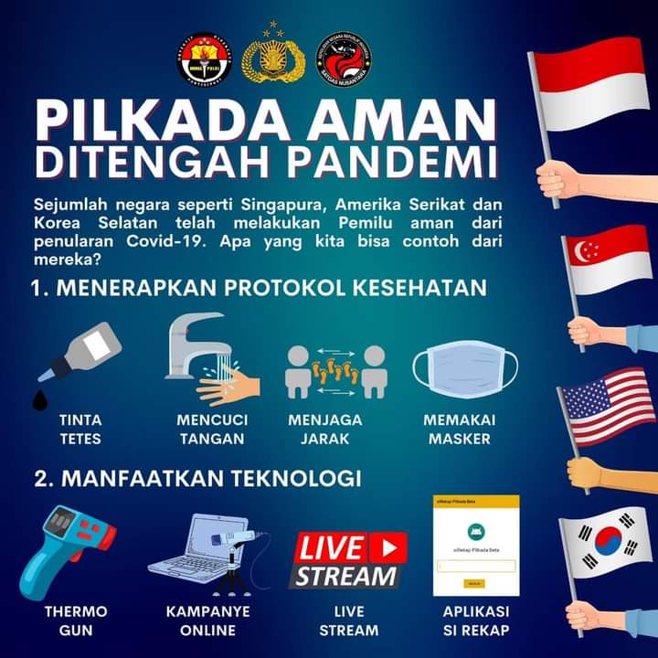 humaskintap's tweet photo. PILKADA AMAN DITENGAH PANDEMI

Sejumlah negara seperti Singapura, Amerika Serikat dan Korea Selatan telah melakukan Pemilu aman dari penularan Covid-19. lantas, apa yang bisa kita contoh dari mereka?
Jawabanya adalah disiplin menerapkan protokol kesehatan https://t.co/EfPw0HwYU0