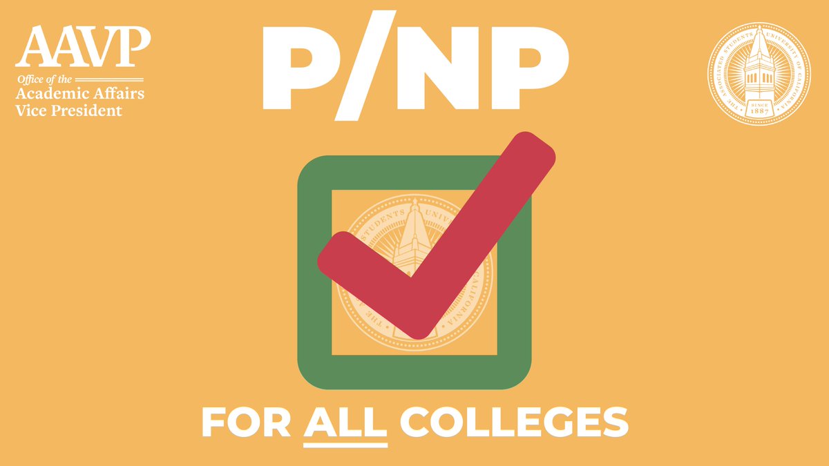 ASUCAAVP's tweet photo. This morning, the Berkeley Academic Senate approved the changes to College of Engineering P/NP policy that were announced two weeks ago.

That means that as of today, we can (finally) say that ALL BERKELEY UNDERGRAD COLLEGES HAVE P/NP ACCOMMODATIONS!

(1) https://t.co/y2LzlLe5Nb