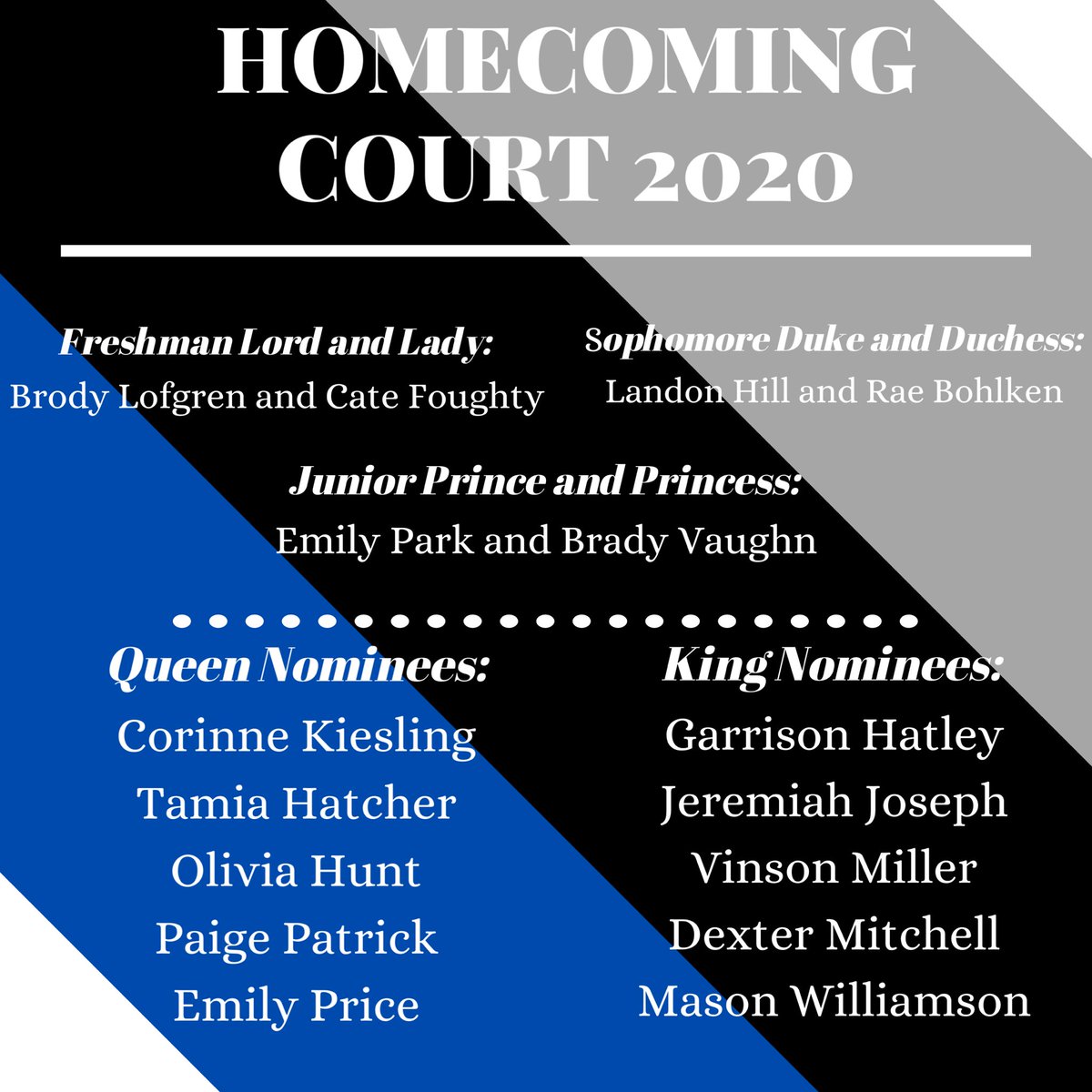 CONGRATULATIONS TO THIS YEARS HOMECOMING COURT!🎊