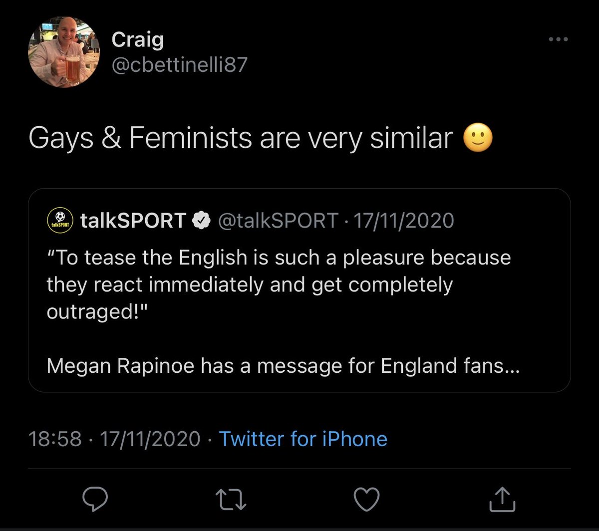 TomScothern's tweet photo. @cbettinelli87 This is generalising homosexuals and women, so in context, both homophobic and sexist. https://t.co/0VjN4uevtA