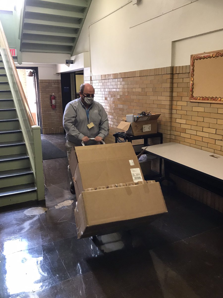 DougWickham's tweet photo. Teacher Chromebooks have arrived...finally!  Thank you COVID for the delays 😂. We will be getting them into the hands of teachers quickly. @mcps_va teachers, make sure to have your Chromebook &amp; charger ready to make the exchange. @MCPSTechnology #techsauce #mcpsrocksremotely https://t.co/pIiJwOUEGU