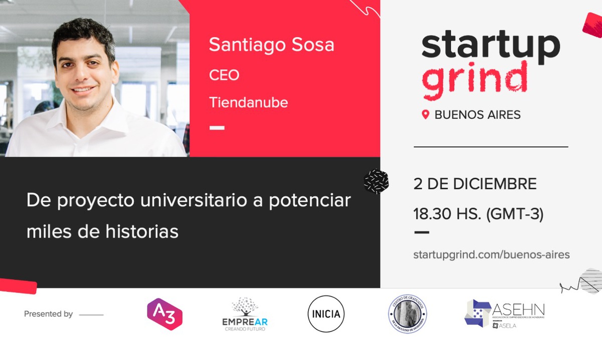 Tiendanube's tweet photo. La historia de Tiendanube en la voz de Santiago Sosa, Co-Founder &amp; CEO de la compañía que hoy potencia +70.000 marcas en todo LATAM.
Este miércoles 2/12 a las 18:30hs vas a poder ser parte de la entrevista en vivo junto a @StartupGrindBA 👉 https://t.co/2gZIuAoRPw https://t.co/EPrnraYWz4