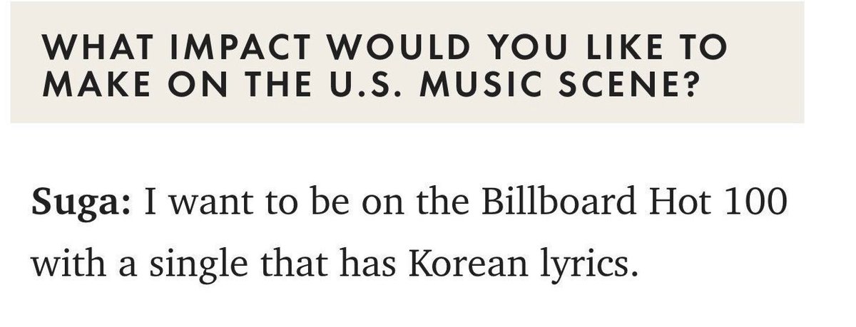 btsbrasil_on's tweet photo. [💜] "Qual impacto você gostaria de fazer no cenário musical dos EUA?"

"Eu quero entrar no Hot 100, da Billboard, com um single que as letras sejam em coreano."

WHAT YOONGI WANTS, YOONGI GETS! @BTS_twt
#LifeGoesOn1onHot100 https://t.co/MQyZbU2NuK