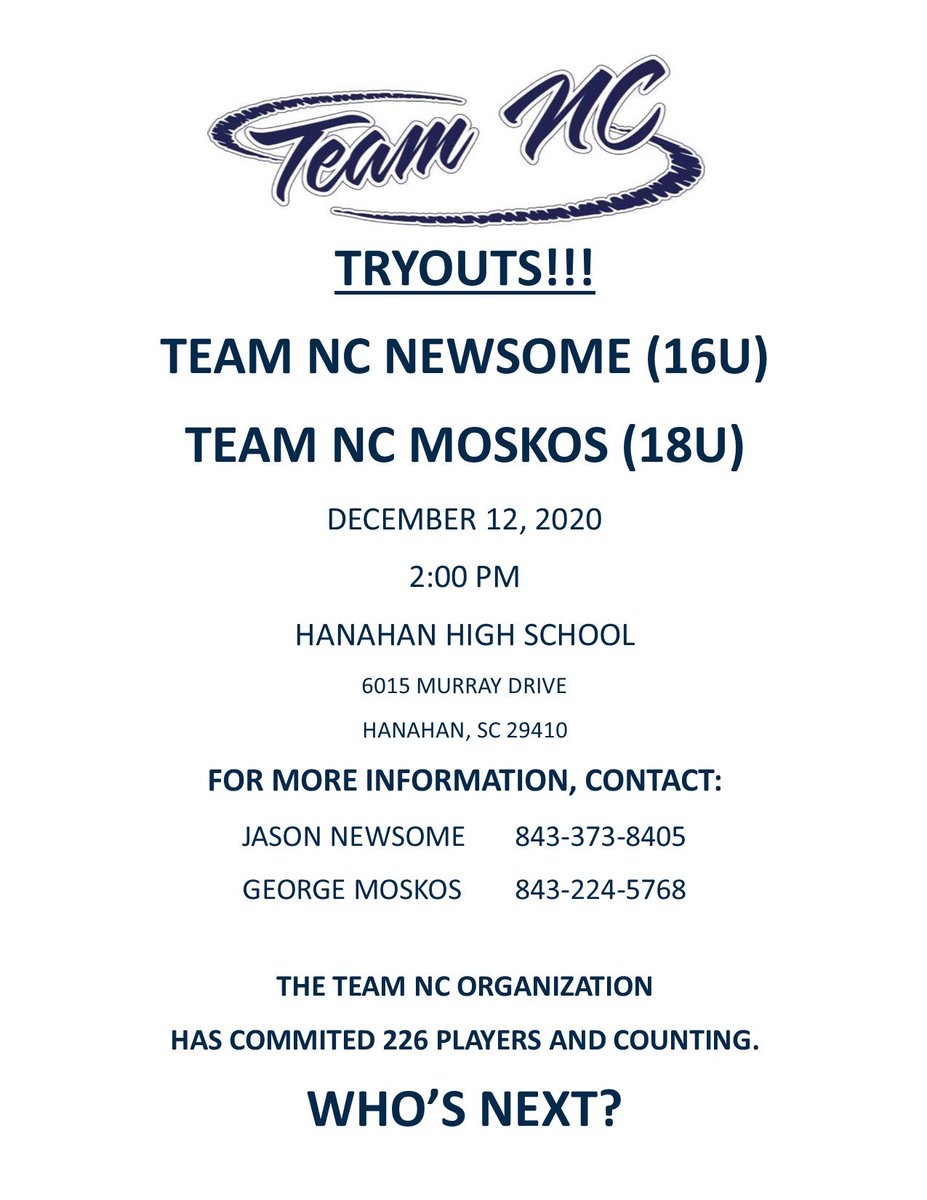 As the new year approaches it’s bringing new opportunities for our girls! We are proud to announce our 18u Moskos team is now apart of the Team NC organization 🥎 #teamnc  Team tryout information below: