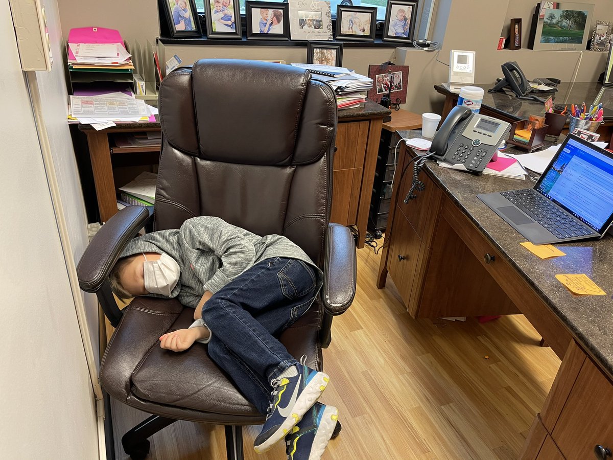 When everyone else is remote learning and you are required to be at school with your mom.  #poorkiddo #supermom #kidsofsuperintendents
