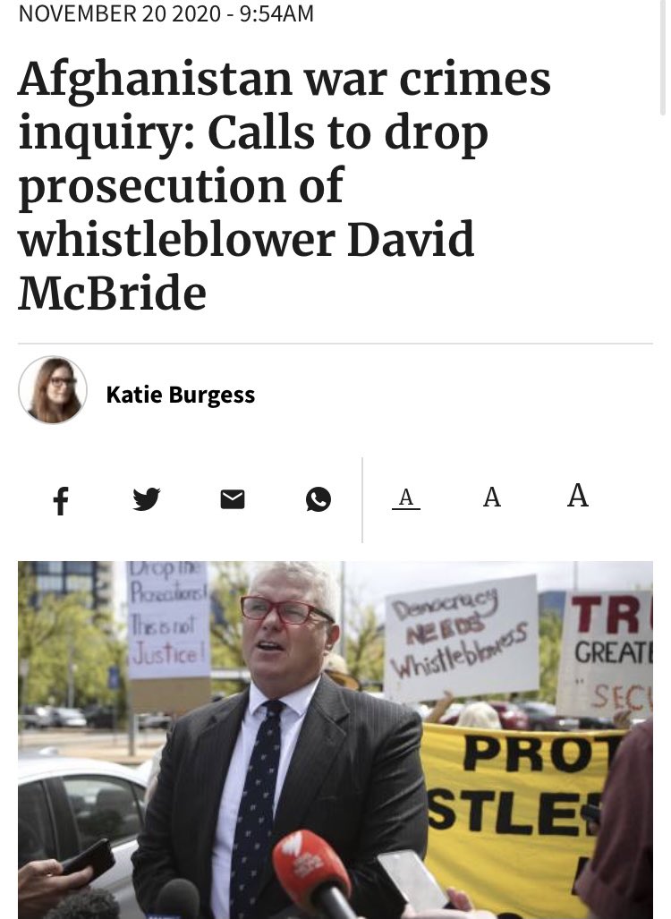 's tweet image. Scott Morrison was so angry today at the Chinese FM spokesman tweet. This whistleblower David McBride exposed the war crime by Australian Defense Force but was now under charge.  What a joke to Morrison’s transparency. illawarramercury.com.au/story/7020979/…
