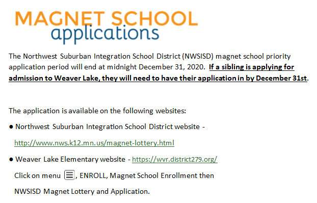 wvrstem's tweet photo. Magnet applications to attend Weaver Lake STEM close after December 31st! Please visit https://t.co/y0rWfXUQuH to complete your application! #wvrstem #weaverstem #weaverlakestem https://t.co/cbx7LSR1ks