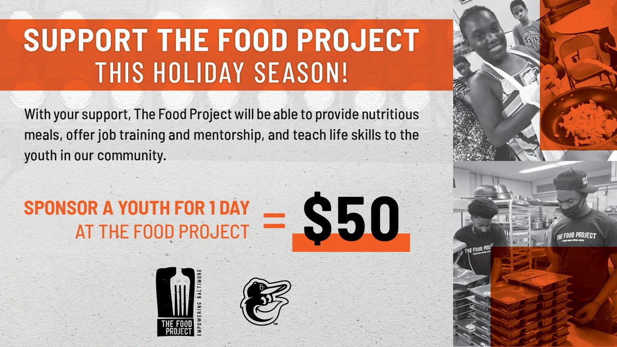 Get a jumpstart on #GivingTuesday by sponsoring a youth at <a href="/TheFoodProjectB/">The Food Project Baltimore</a>.

Learn more at Orioles.com/CommunityResou….