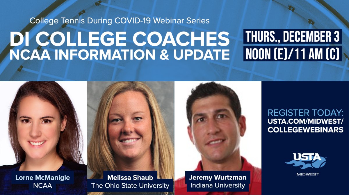 We hope you've been having a 🎾like we have with our collegiate webinar series! Catch the last installment this Thursday (Dec. 3) to hear from DI coaches and an important update directly from the <a href="/NCAA/">NCAA</a>. Hope to see you there 👉| bit.ly/2VquhLn