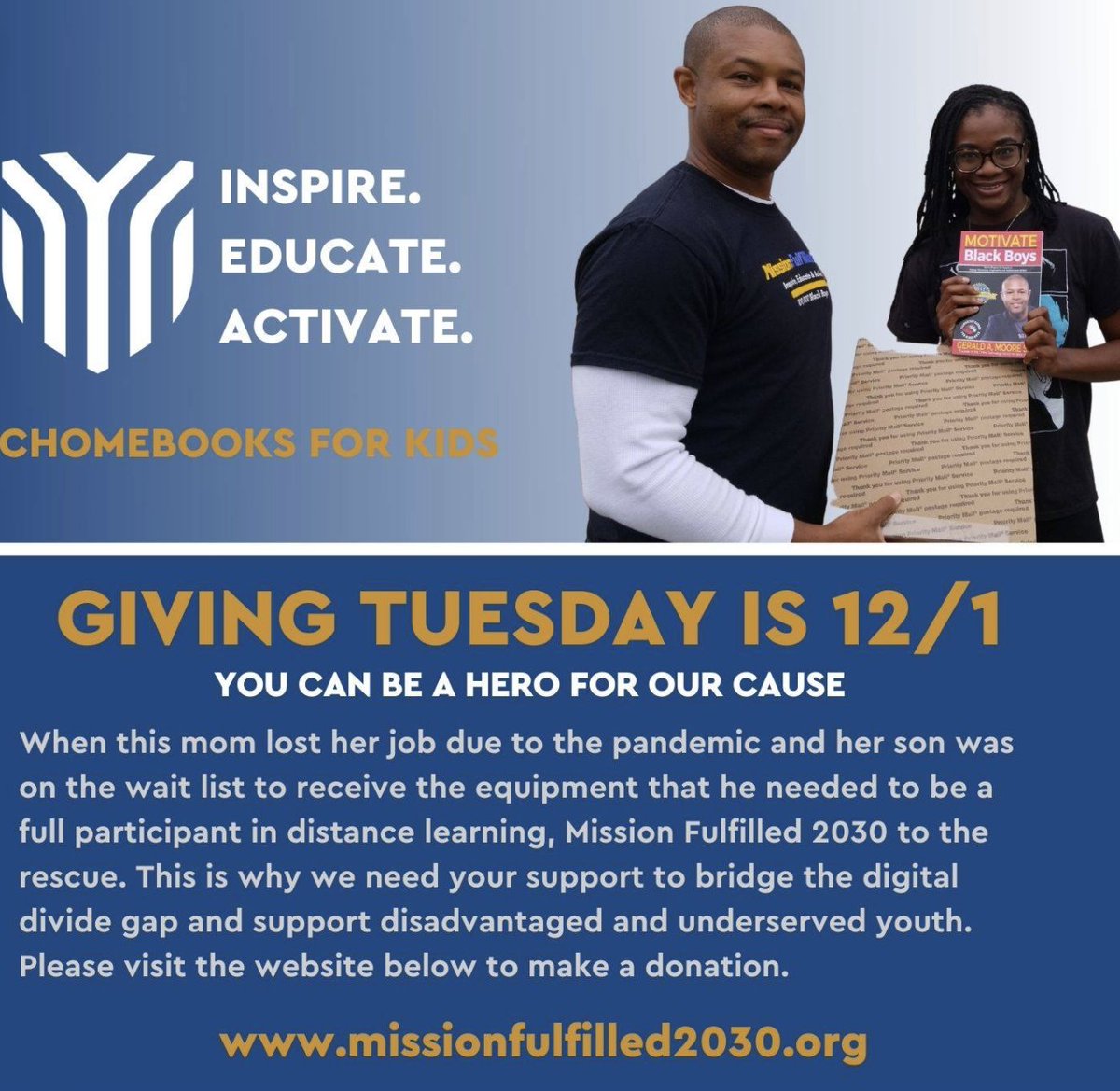 PGCTV's tweet image. @missionF2030  is raising money for Giving Tuesday for its &quot;Chromebooks for Kids&quot; initiative and its computer and tech programs. We will have more details tonight at 4:30 only on @pgctv. 

#techprograms #stemprograms #children #boysintech #princegeorgescounty #ctvnews