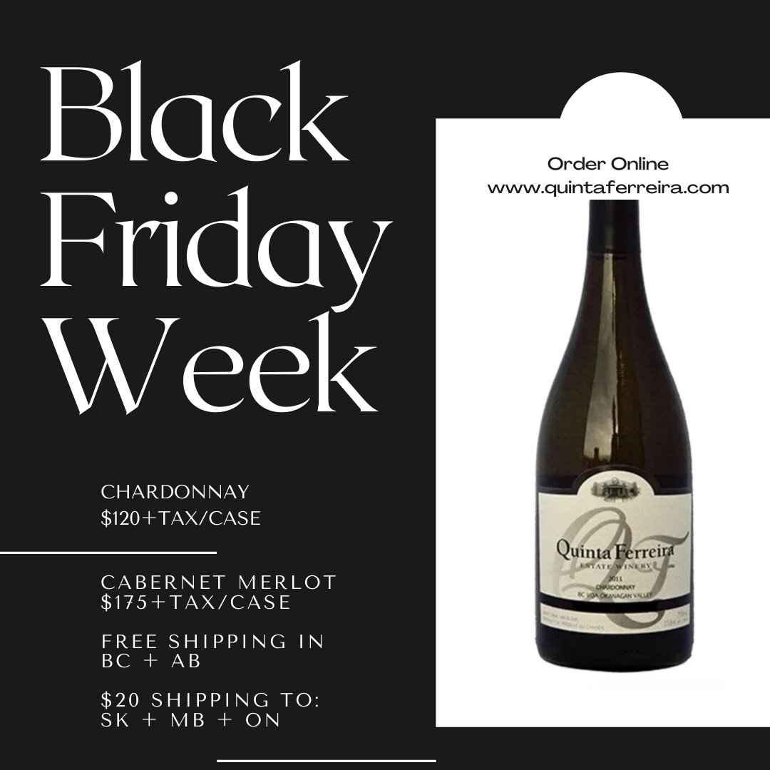 Thank you to everyone who has taken advantage of our case sales so far. Pick up a case of Chardonnay for $120+tax or Cab Merlot for $175+tax. Includes free shipping in BC+AB and flat rate $20 shipping in MB+SK+ON. Order now to have in time for the holidays quintaferreira.com