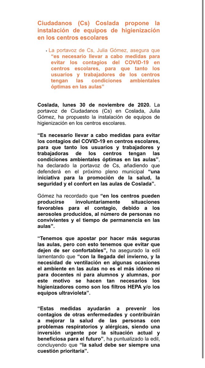 CsCoslada's tweet photo. Desde Ciudadanos Coslada consideramos que es totalmente necesario llevar a cabo medidas para frenar y evitar contagios del COVID-19 en centros escolares. https://t.co/QbfsHuNnBB