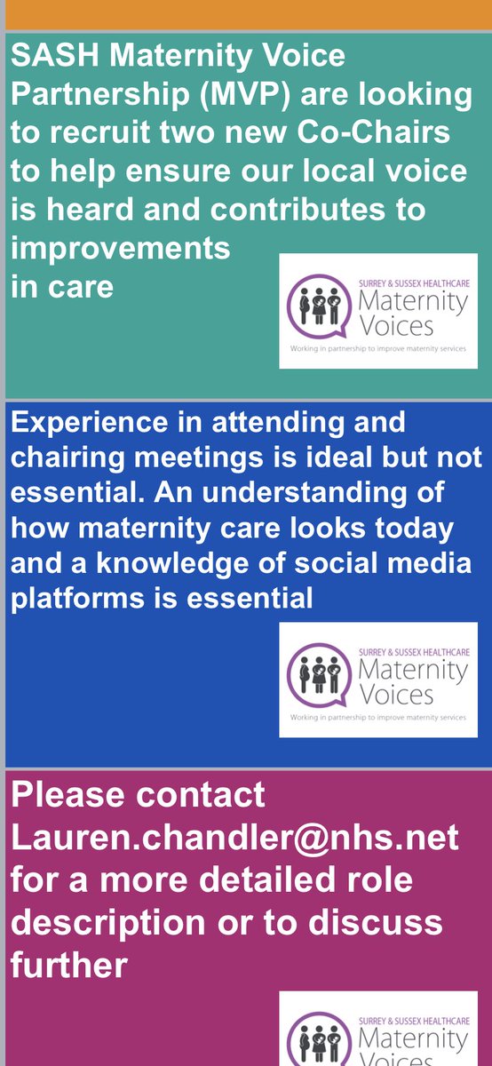 ⭐️We need your help⭐️ We are looking for new Co - chairs for our MaternityVoices group. This is a vital role to help shape our maternity services and ensure we meet the needs of our local community. Can you help? @SussexLMS @SussexMid  @CudjoeMC @NatMatVoicesorg