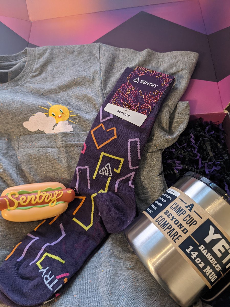 chrisgcodes's tweet photo. Hat tip @getsentry for the awesome swag box mailed to me after attending a recent virtual conference. Much appreciated! 😁 https://t.co/TdbQiVmopA