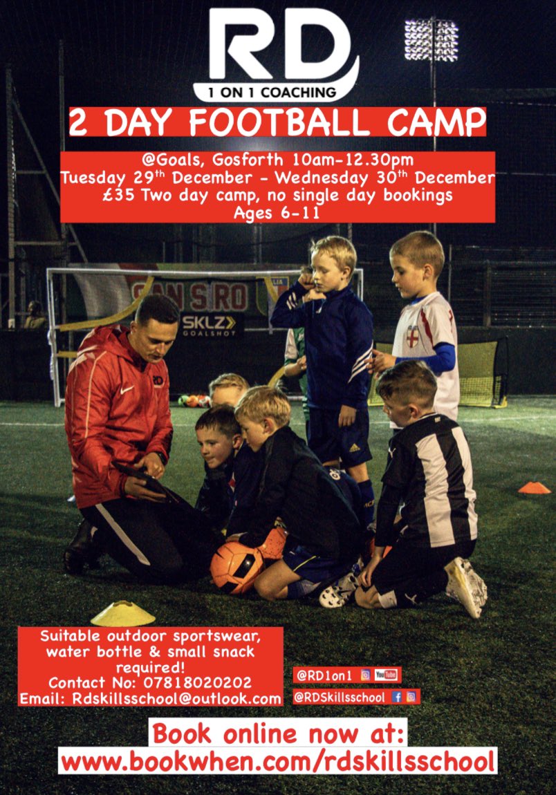 Football camp available to book now! 🎄🎅⚽️

bookwhen.com/rdskillsschool…

Feel free to share &amp; tag your friends who would be interested! 

Can’t wait ⚽️🙌🏻🎅