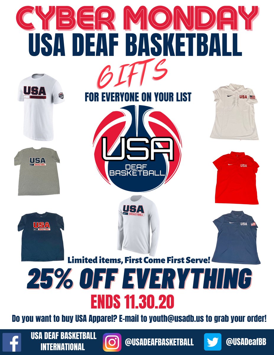 Cyber Monday! 25% off everything! 
Want order USA Apparel? Email to youth@usadb.us to grab your order!
