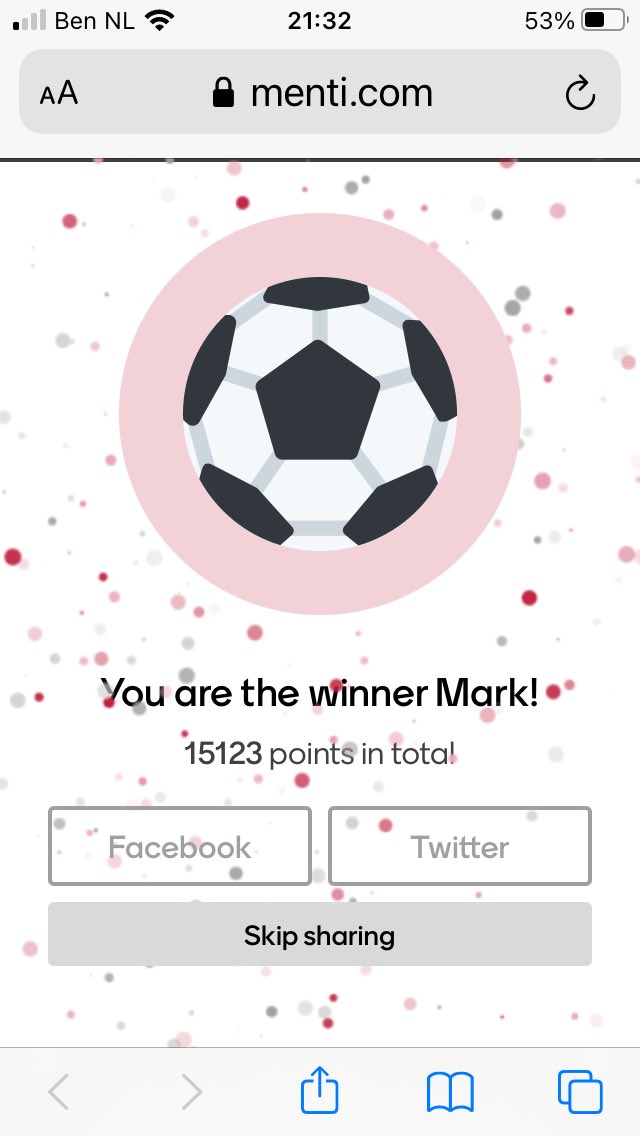 Hahaha, ik heb net de Infobattle van de KNVI gewonnen! 🕺 mentimeter.com/quiz-presentat… #mentimeterquiz via <a href="/mentimeter/">Mentimeter</a>