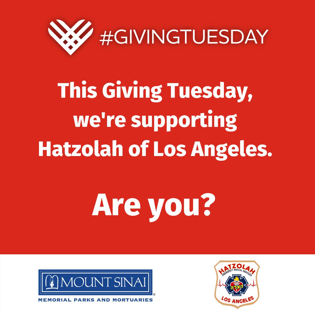 Tomorrow is Giving Tuesday, and we encourage our community to donate to <a href="/HatzolahLA/">Hatzolah of LA</a>. Your contributions will be used to purchase lifesaving equipment for Hatzolah’s emergency medical responders to continue serving Los Angeles. To donate today, visit hatzolahofla.org/donate.
