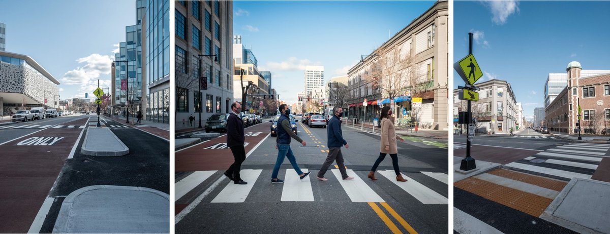 SienaConst's tweet photo. Siena has just completed Transportation Improvements on Mass Ave near @CentralSQBID, constructing a pedestrian crosswalk w/refuge islands, ADA ramps, traffic signal system, hot mix asphalt bike lane, &amp; striping/signage. Eat your heart out Liverpool, @CambMA has its own #FabFour. https://t.co/cV9PTtozyy