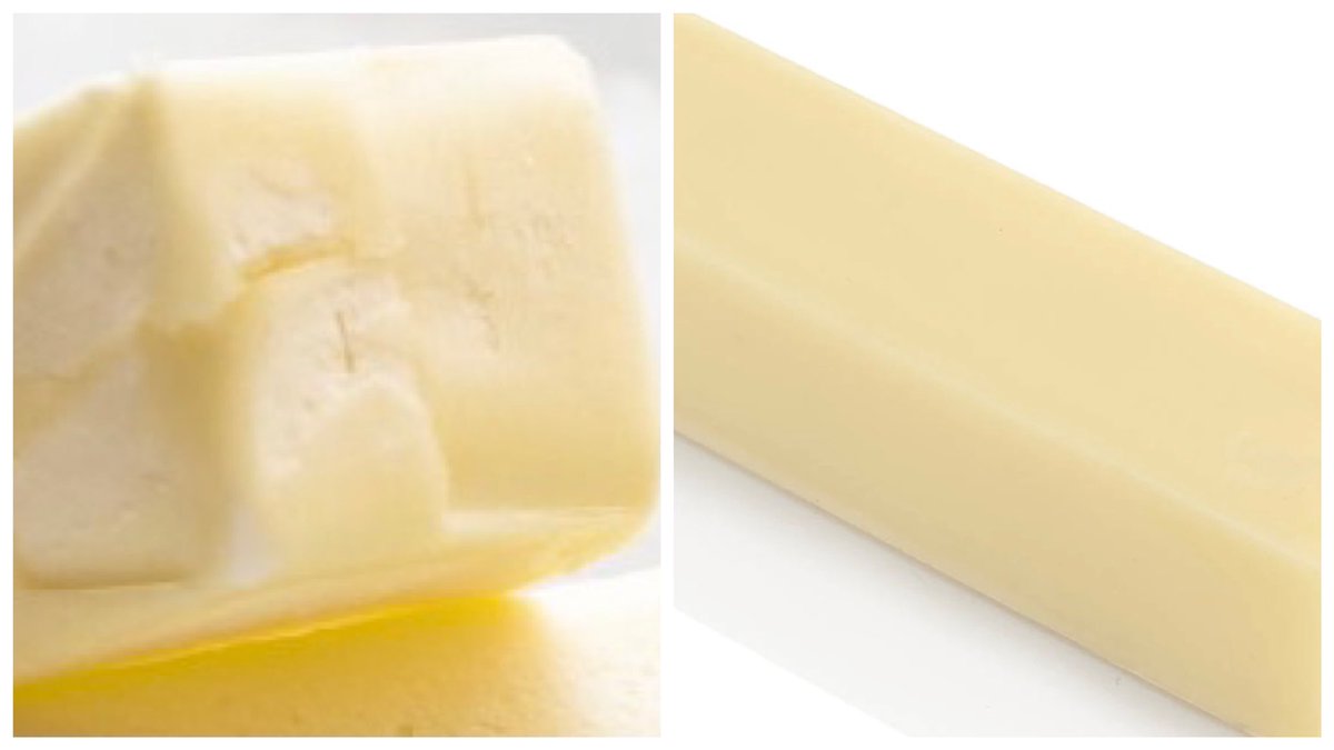JimmyinBoston's tweet photo. Ok, this may be the most important 
“who ya got” ever!
When taking a slice of butter for toast etc.
Do you slice from...
A- The Front (square part) 
Or 
B- The Top (rectangular part) 
#WhoYaGot
#JimmyNeedsToKnow https://t.co/SRnrFqtMM0