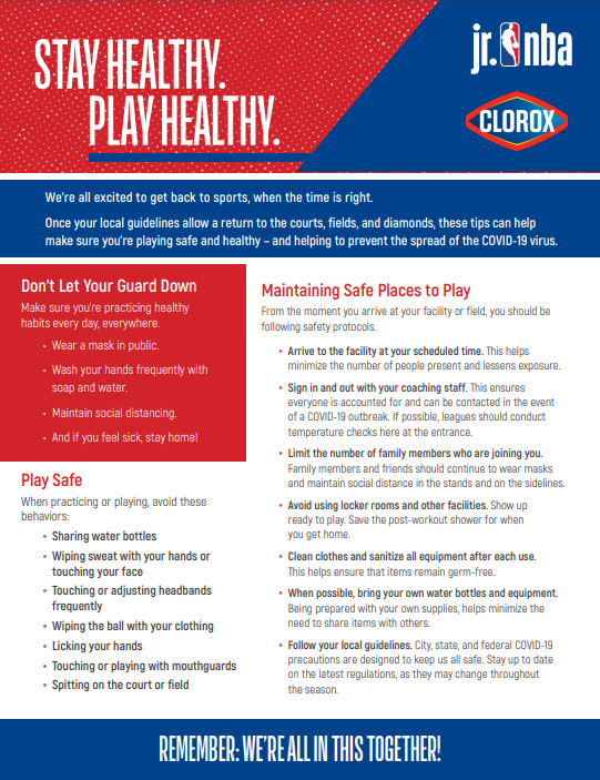 We’ve teamed up with <a href="/Clorox/">Clorox</a> for the Stay Healthy, Play Healthy curriculum! Check out these tips on how to safely return to play when your local guidelines allow! 

ak-static.cms.nba.com/wp-content/upl…