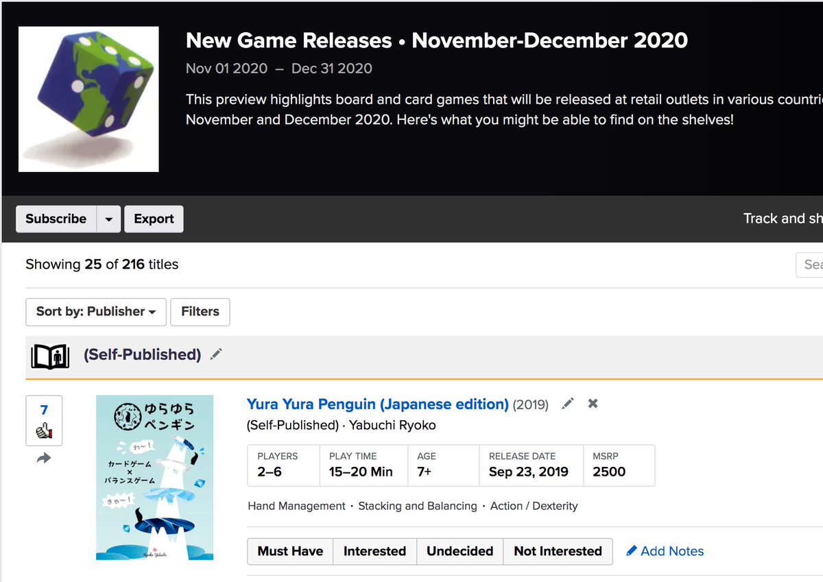 BoardGameGeek's tweet photo. BGG now has more than two hundred titles listed in its Nov-Dec 2020 game release catalog: https://t.co/Von1yftoZk

I know that's not everything being released in the world during that timespan, so if you're a publisher and want your titles added, send me a list. —WEM https://t.co/yI9XGw7MGv