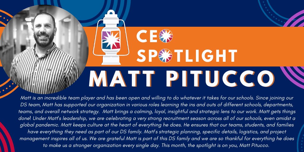 Distinctive_Edu's tweet photo. This CEO Spotlight celebrates Matt Pitucco! Matt is an incredible team player who is willing to do whatever it takes! He brings a calming, loyal, insightful and strategic lens to our work. The spotlight is on you, Matt – know how much we all appreciate YOU! #WeAreDistinctive https://t.co/lXyi7Jtnca