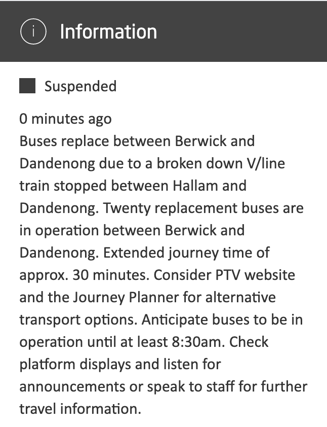 BookOfMetro's tweet photo. There are those who did suggest that the broken down V/Line train should be broken up instead, to allow the Lord Metro's glorious carriages to pass unimpeded. #MetroTrains 70:1 https://t.co/LThopjValX