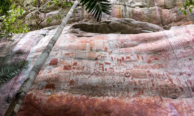 Many of the painting are very high up, some so high they can only be reached by drones. Photograph: Marie-Claire Thomas/Wild Blue Media