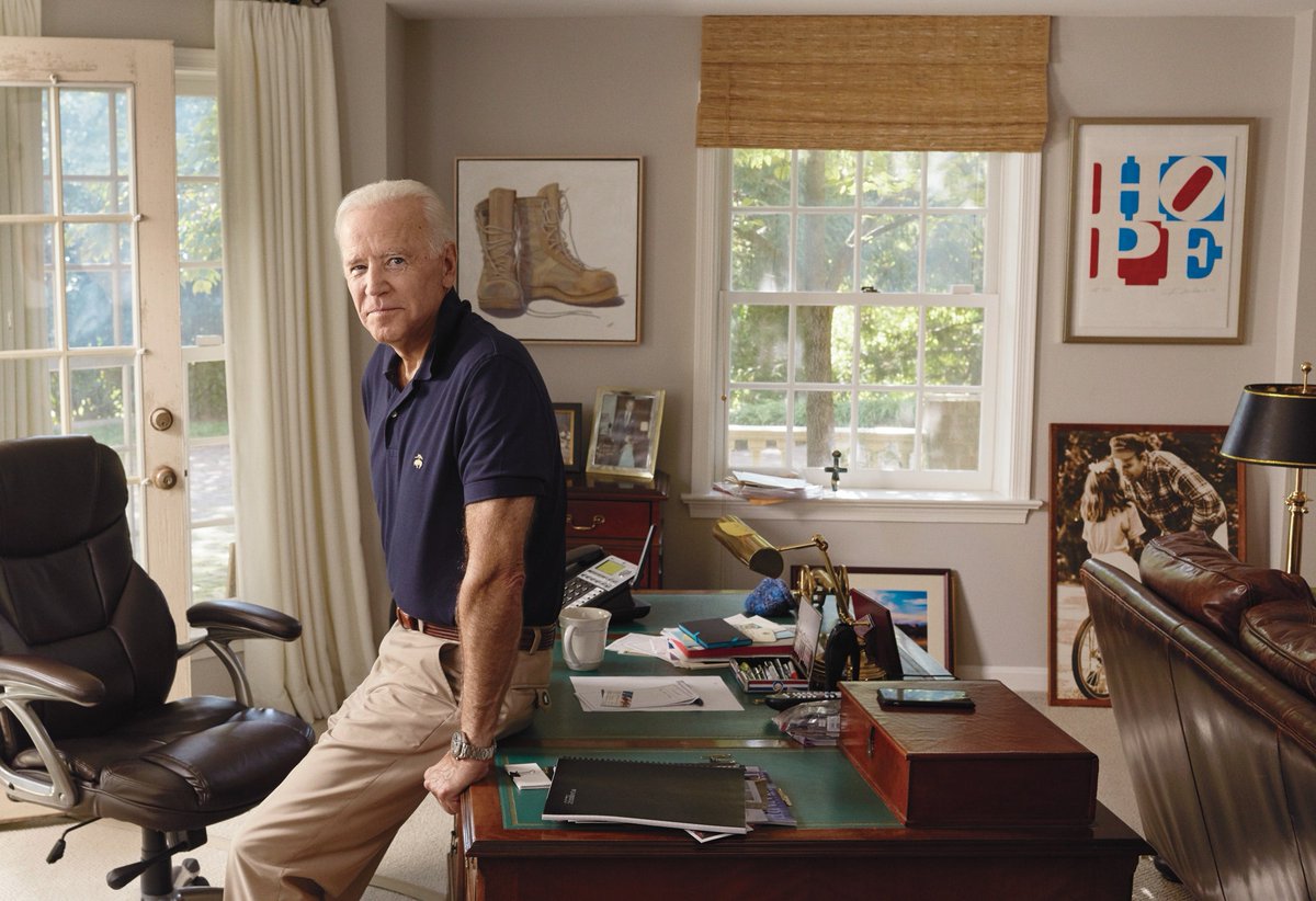 ReadingThePix's tweet image. If you haven't seen this pic, get familiar. #AnnieLeibovitz authorship alone makes it essential. There's more to unpack (like HOPE as fine art), but those workboots (most aligned w him &amp;amp; his desk in '17) establish the rhetorical battleground &amp;amp; GOP targeting of #MiddleclassJoe.