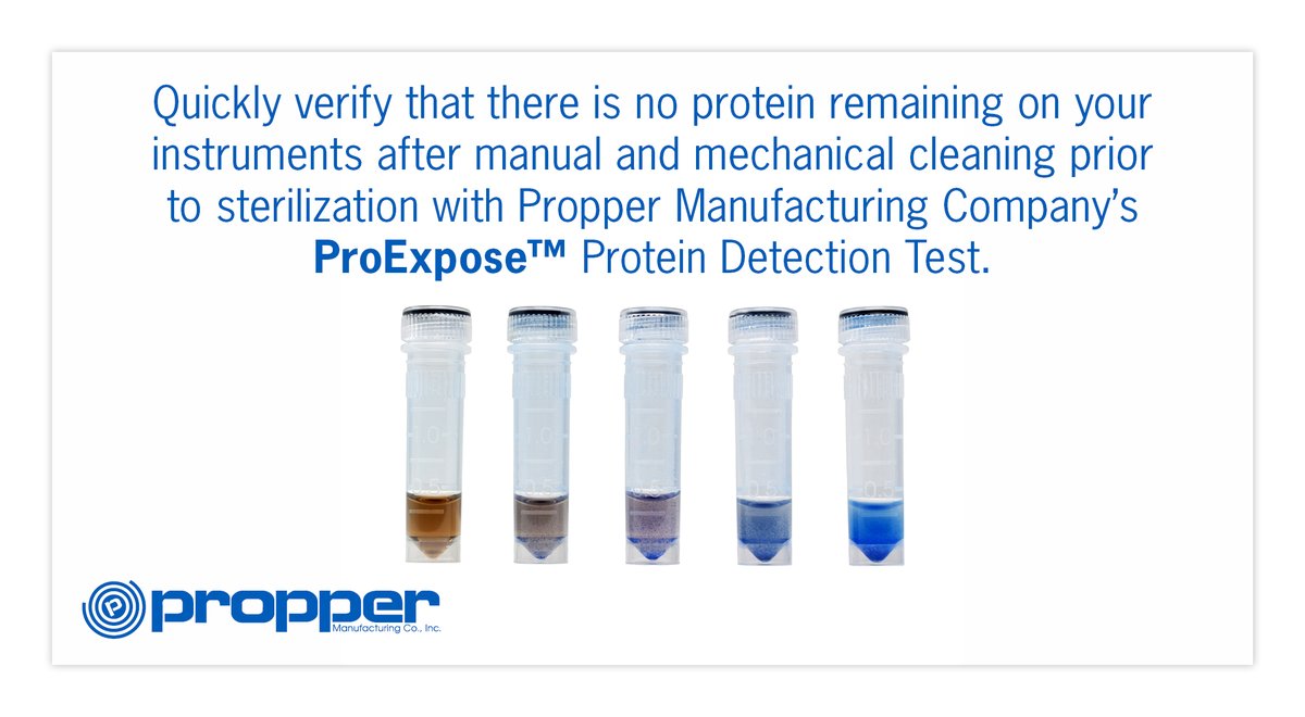 PropperMfg's tweet image. The only way to know your instruments are clean before sterilization is to expose any residual protein with ProExpose! ProExpose is a rapid protein detection test for use on reusable instruments.

#cleaningverification #cleaningmonitoring #sterileprocessingtechnician #proppermfg