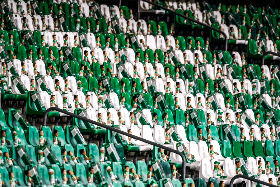 brfootball's tweet photo. Real Betis can’t do their traditional toy throw this year, so they filled their empty stands with toys today. 

The club will donating a toy to children for every one bought by fans during the holidays 💚 https://t.co/7N9DbCrARJ