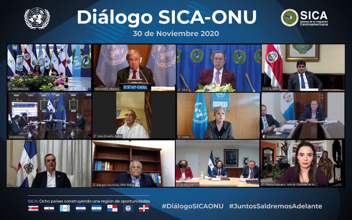 GuatemalaGob's tweet photo. Por primera vez, en un diálogo histórico, el presidente @DrGiammattei junto con sus homólogos centroamericanos, participó en una reunión con el secretario general de @antonioguterres , en el que abordaron las recientes emergencias climáticas en la región.

#DiálogoSicaONU https://t.co/gleaPmZbTY