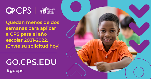 HamlineES's tweet photo. Quedan menos de dos semanas para aplicar a CPS para el año escolar 2021-2022 ¡Envíe su solicitud hoy! https://t.co/TbKKJkqaC0 #gocps https://t.co/jFvh01cBXF