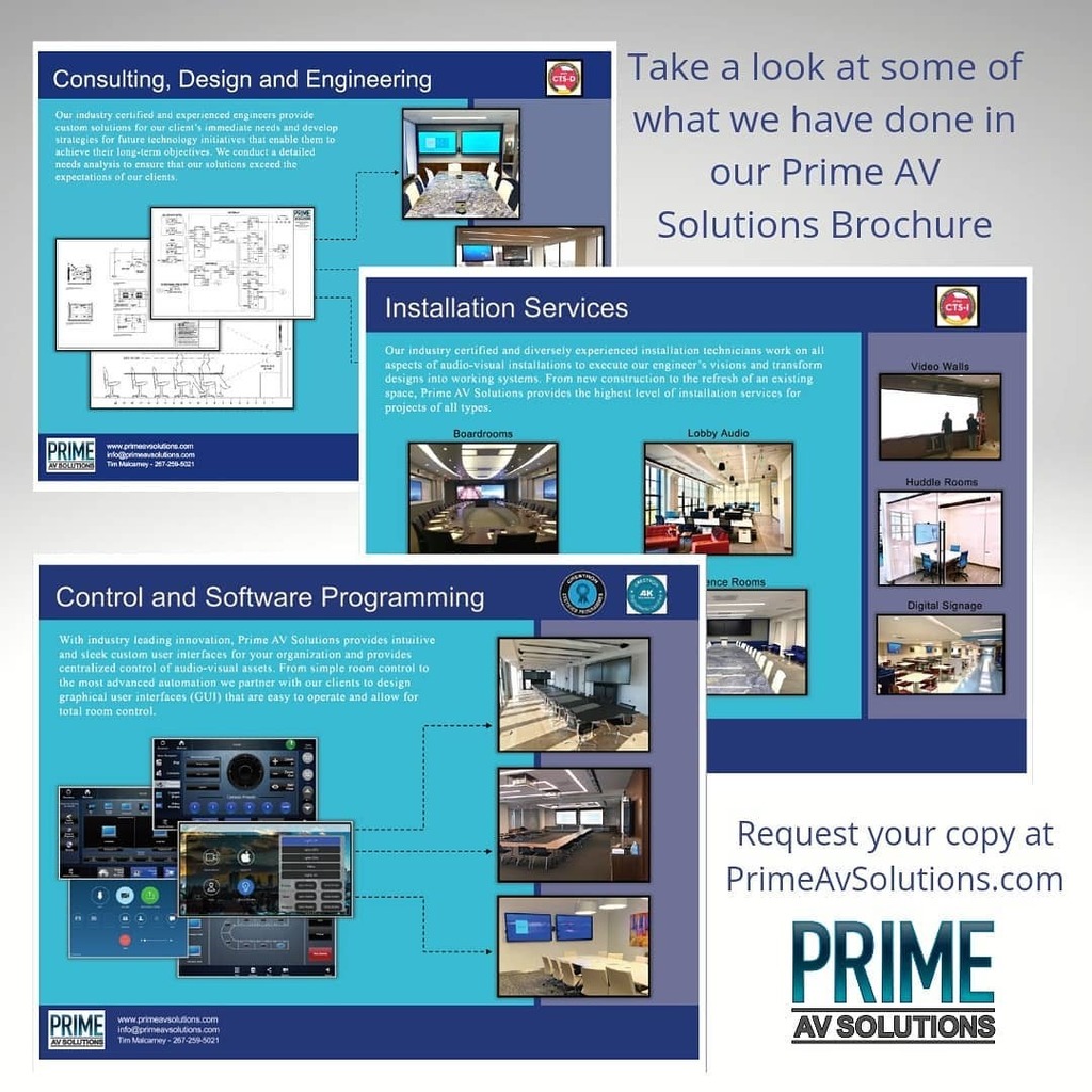 PrimeAVSolutio1's tweet image. We&apos;re always looking for ways to show how AV impacts us everyday... This brochure is a great visual guide of what we&apos;ve done and what we can do for you and your business. Contact us at primeavsolutions.com for your free copy #primeavsolutions #av #avtweeps #avbrochure
