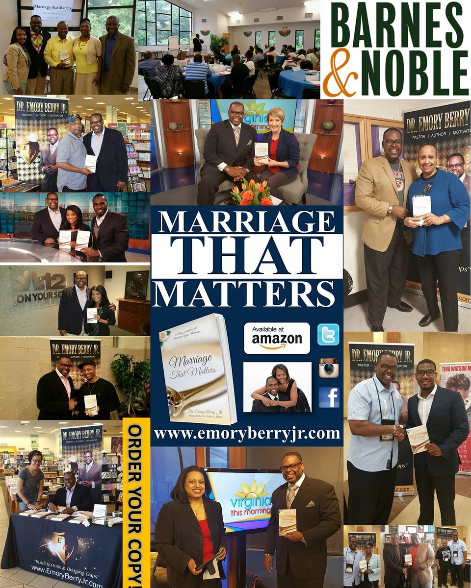 emoryberry's tweet photo. 📚Most of us would agree that #RELATIONSHIPS take WORK! Whether you are single, engaged, or married #MarriageThatMatters will give you & others a FRESH perspective! COUNTLESS lives have been changed! #OrderYourCopy #TODAY for #CyberMONDAY! Available on #Amazon & #BarnesAndNoble! https://t.co/wDC3AX2Cw8