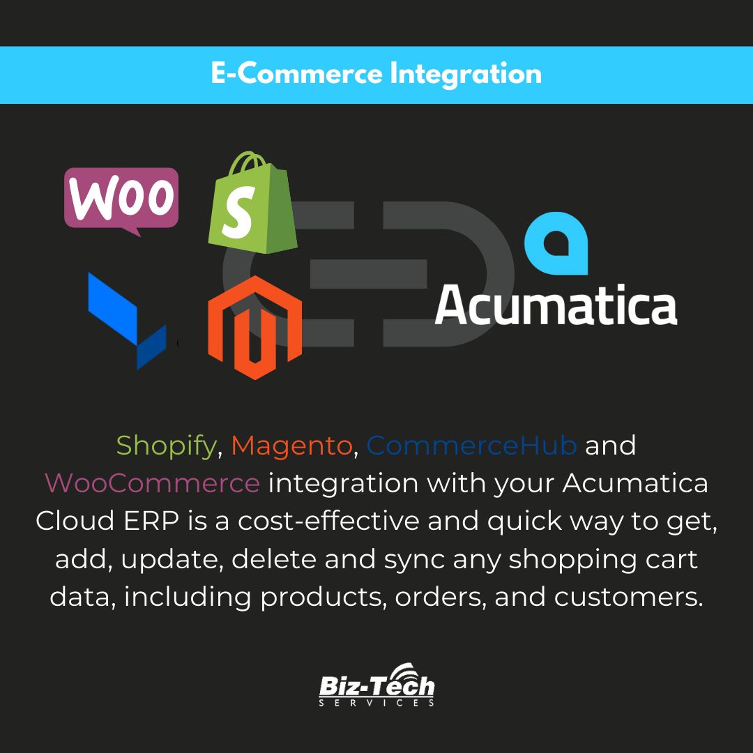BizTechServices's tweet image. Biz-Tech Services has connections to #WooCommerce #Shopify #Magento #CommerceHub with #Acumatica