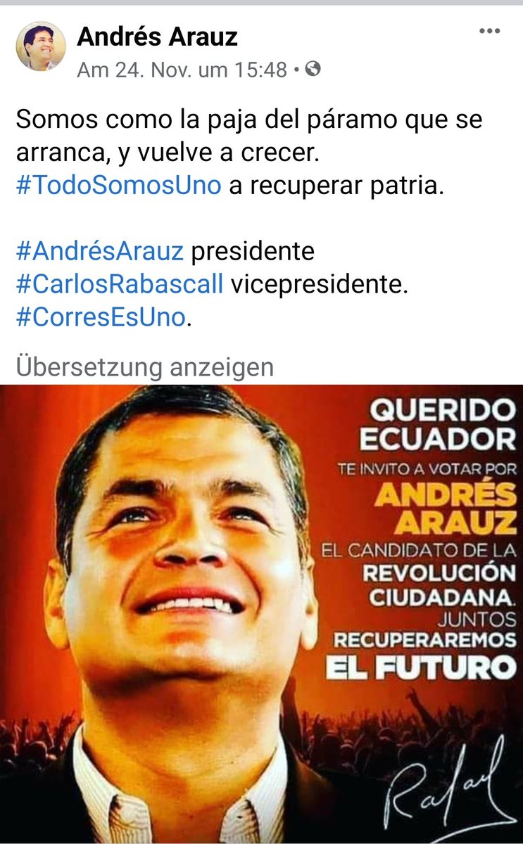 BetyStern's tweet photo. Esta es la voz que alienta!
#TodosSomosUno
#AndrésArauz presidente
#CarlosRabascal vicepresidente
#CorreaEsUno https://t.co/9FfBVJXb0p