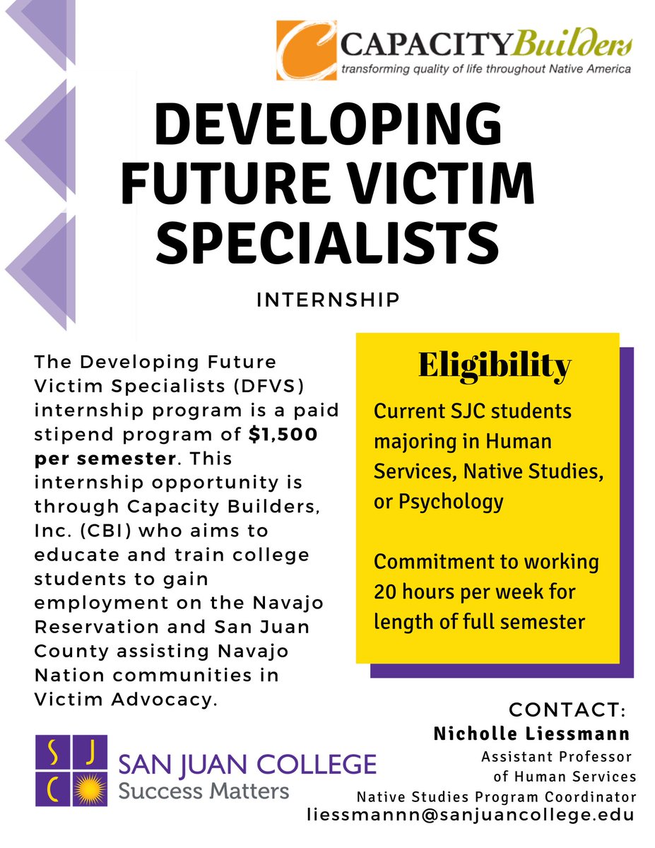 SJCNativeStudy's tweet image. Internship alert: This opportunity is open to eligible SJC students in Human Services, Native Studies, &amp;amp; Psychology degree programs. Help your community, obtain experience, and get paid. Please complete this screening form.
forms.office.com/Pages/Response….