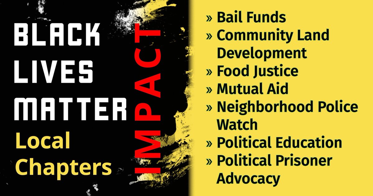 What we do: Some of the BLM local chapters' impact across the country. Get to know the chapters in your community. See our bio for more info!

#BLM10 #CommunityLandDevelopment #FoodJustice #MutualAid #NeighborhoodPoliceWatch #PoliticalEducation #PoliticalPrisonerAdvocacy
