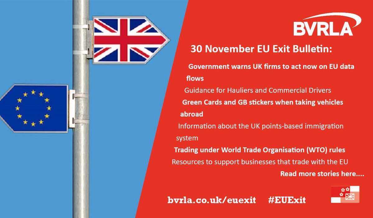 #EUExit Business Advice - Government warns UK firms to act now on EU data flows, Guidance for Hauliers and Commercial Drivers, Green Cards and GB stickers when taking vehicles abroad and more... See today's bulletin: bit.ly/2YfvB5L