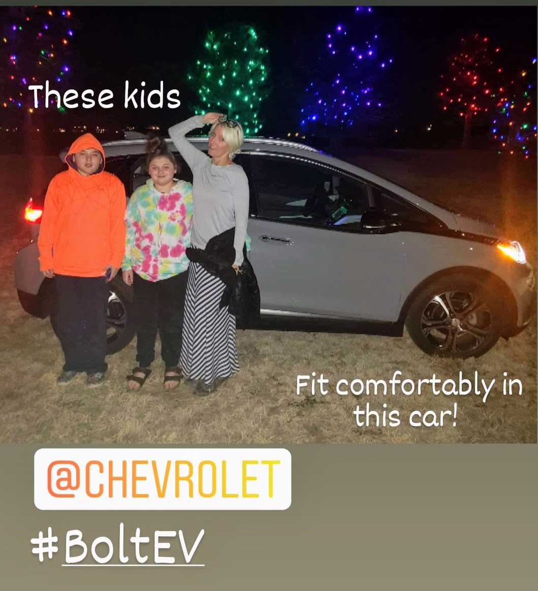 MiaVossOnTheGo's tweet photo. Test driving the @chevrolet #Bolt #EV this week - so far the feedback/observations are:
1. The kids thought the backseat was roomy (huge plus).
2. I could easily get a ticket - quick, smooth, & silent acceleration, people!
#ForConsideration #OpinionatedOpinion https://t.co/b4aYCjE47I