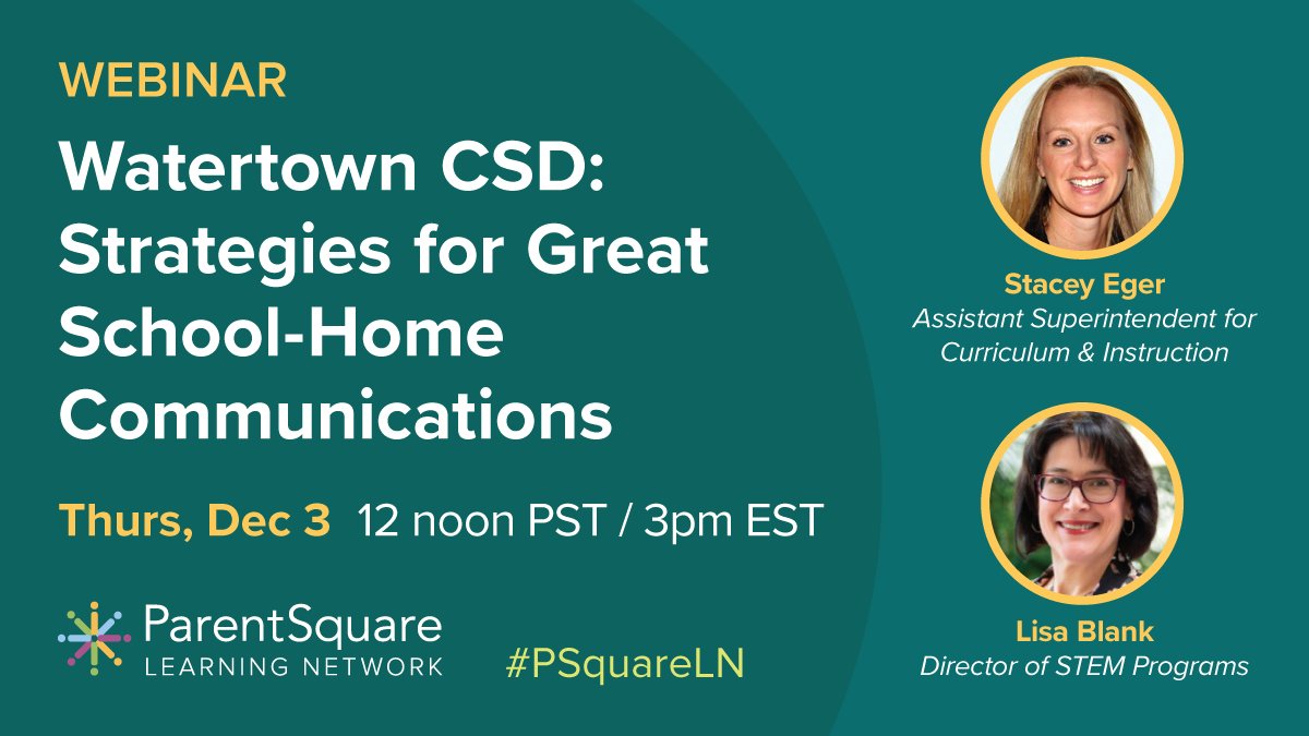 ParentSquare's tweet image. We&apos;re looking forward to hosting @WCSDCyclones Stacey Eger and Lisa Blank this Thursday for our ParentSquare Learning Network! Please join us for K-12 communication tactics, stories and strategies. attendee.gotowebinar.com/register/90898…
#schoolpr #k12 #prchat #educhat #suptchat #PSquareLN