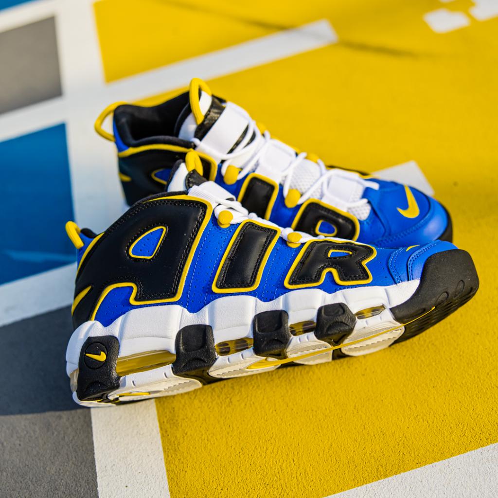nike uptempo blue and yellow