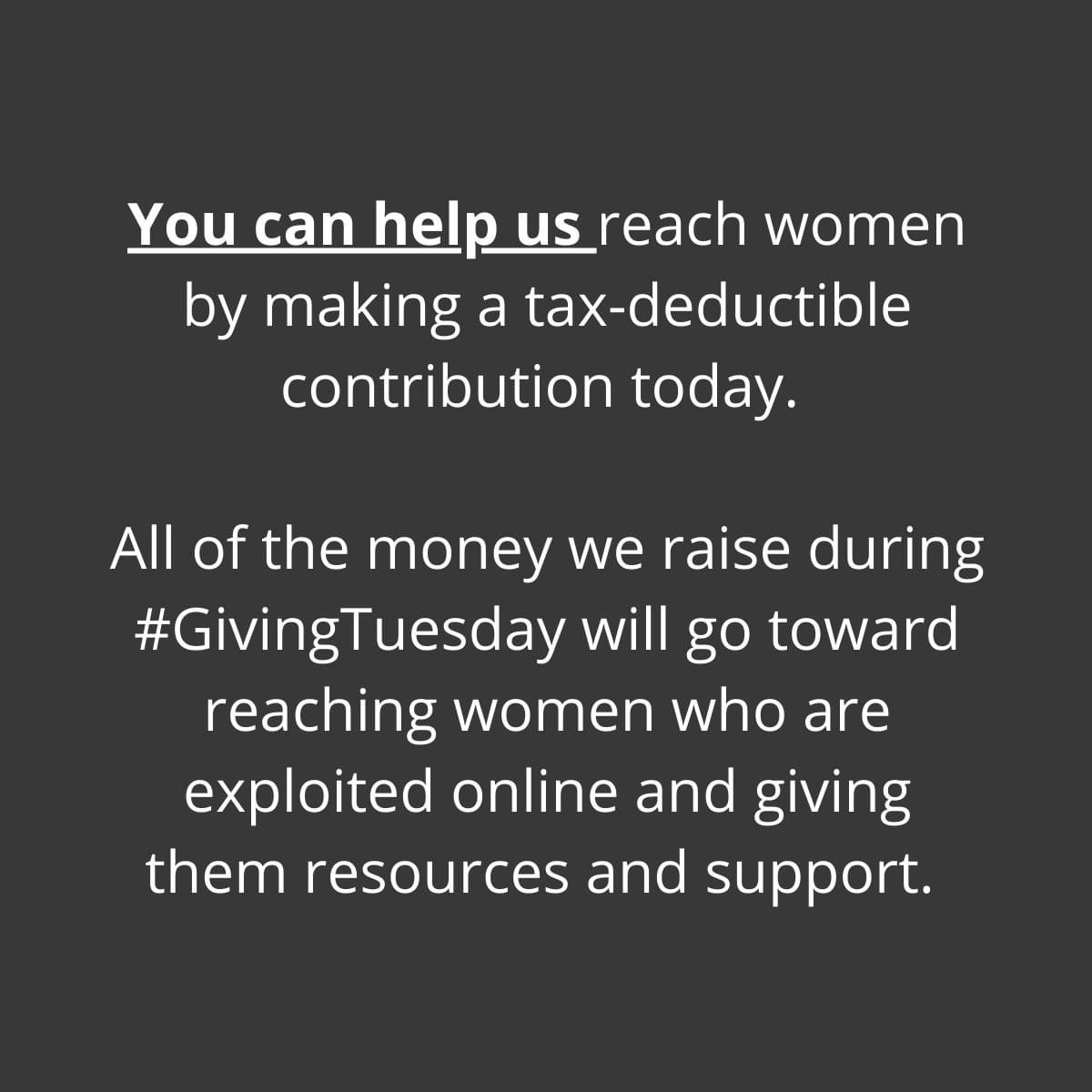 #GivingTuesday is tomorrow and we’d greatly appreciate your support as we reach women in an industry that is getting darker and harder to reach.
#scarlethope #EndHumanTrafficking