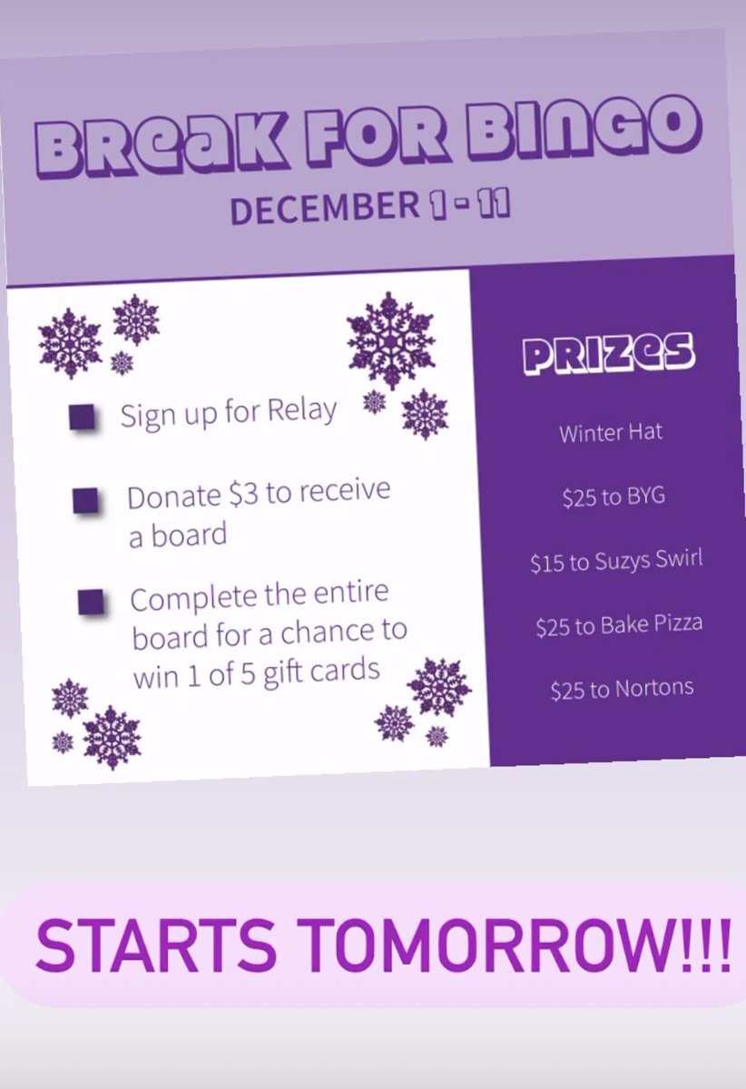 GatesCenter's tweet photo. Relay for Life’s Break4Bingo starts tomorrow!! https://t.co/pz2RLWIYrr