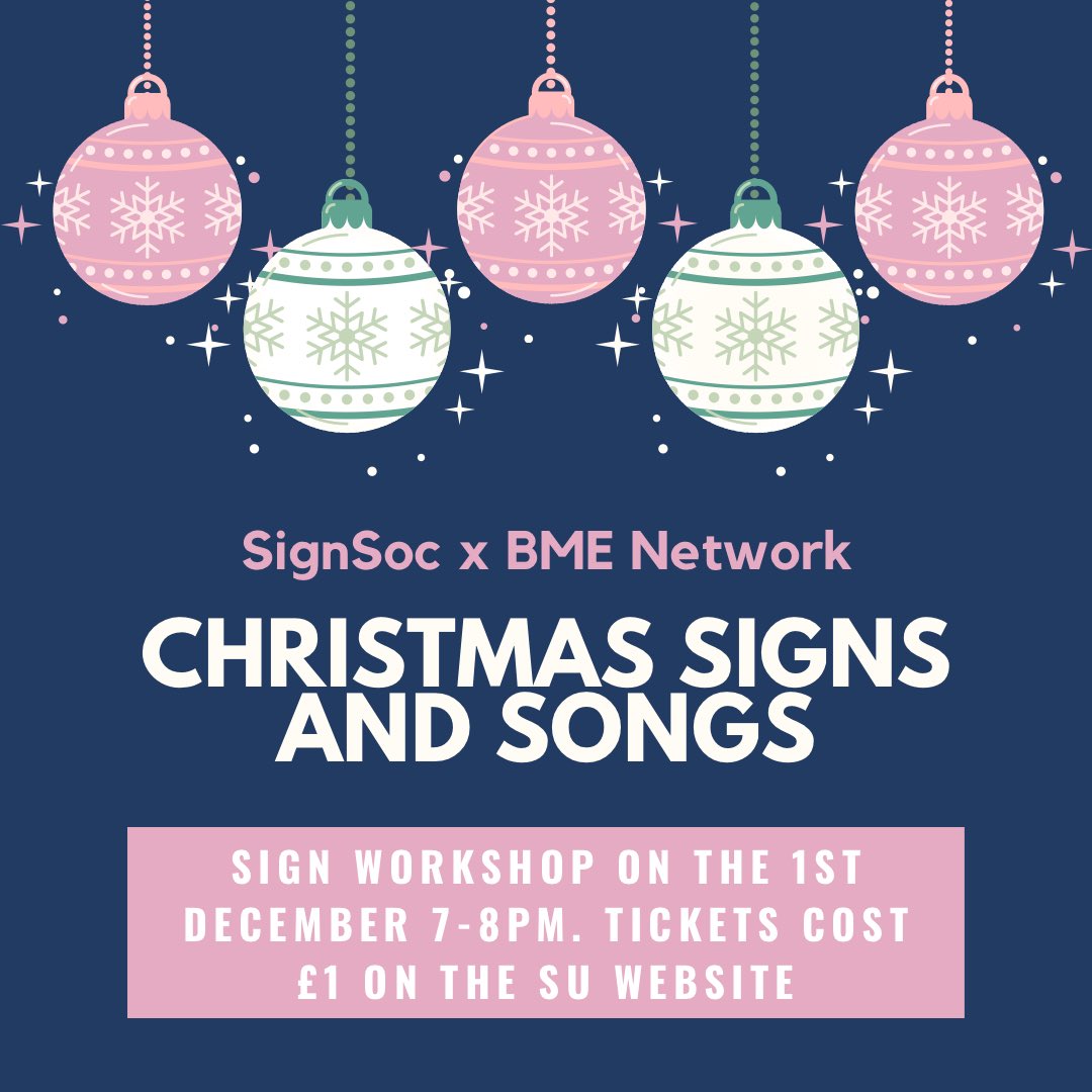 For Disability History Month we are collaborating with SignSoc!

Join us tomorrow for a sign workshop about Christmas signs and songs. 

The event will be held via zoom - buy a tick on the SU website.