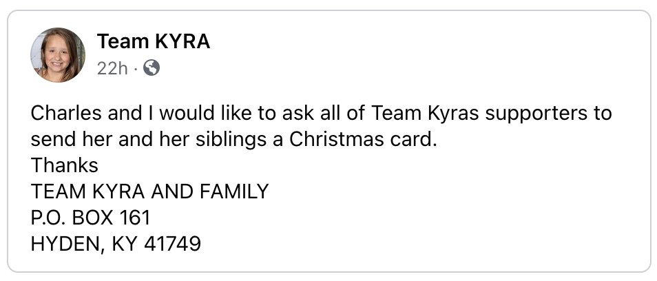 A Punkpost ambassador told us about Kyra and her fight against brain cancer. Kyra and her family could use love, support and holiday cheer right now as the battle continues.

Twitter, you know what to do. #cancerwarrior #spreadkindness 

👇👇👇